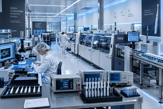 OQPO precision electric toothbrush automated SMT assembly line and cleanroom quality inspection for 500-unit private label OEM manufacturing