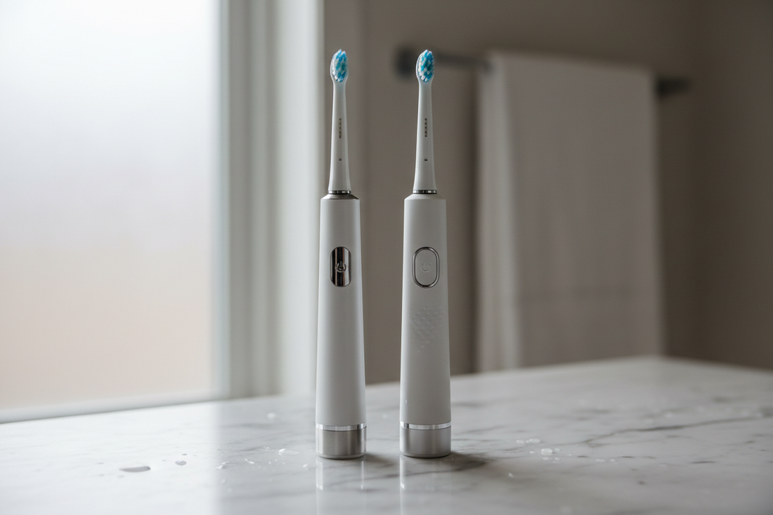 Sonic and rotating-oscillating electric toothbrushes side by side for private label OEM comparison