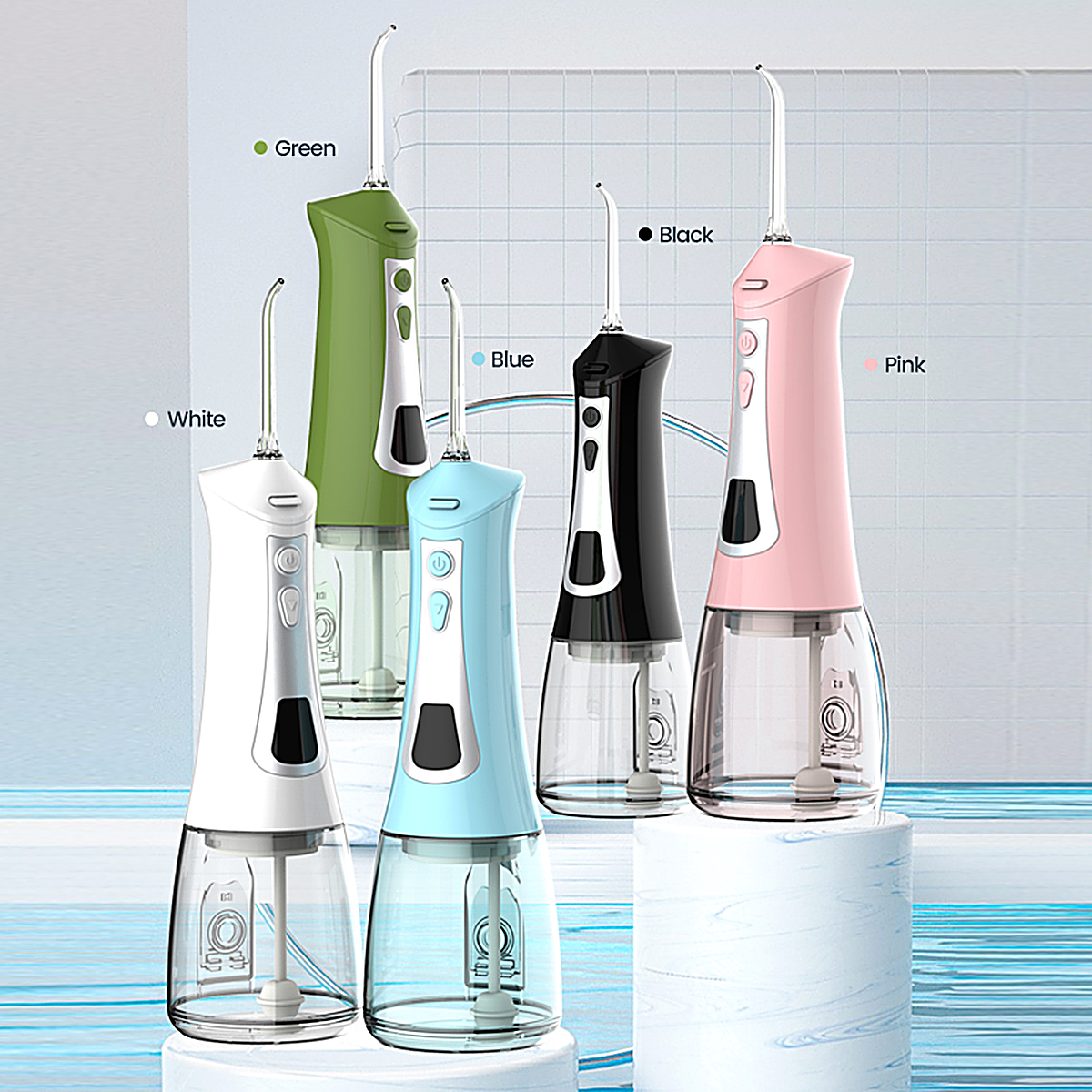 White PA02 cordless water flosser with visible handle and reservoir