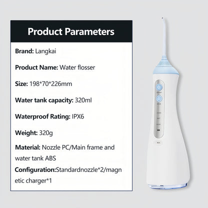 Portable Water Flosser Cordless - 1500PSI, 200ml Tank, USB-C Fast Charge, IPX7, 4 Tips (TSA-Friendly)