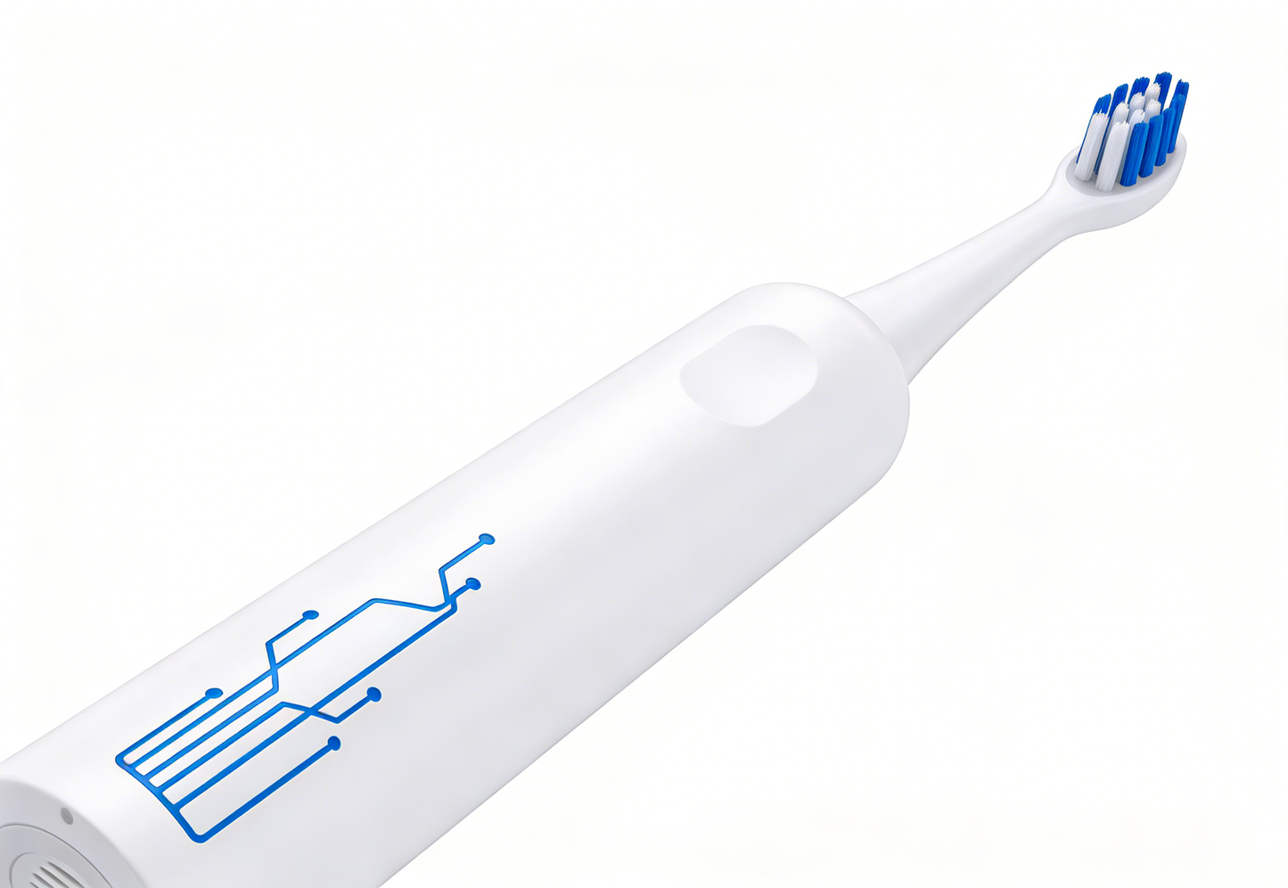 Sleek white Sonic Oscillating-Sweep Electric Toothbrush 40,000 VPM | PA5718 with blue circuit design and bristles.
