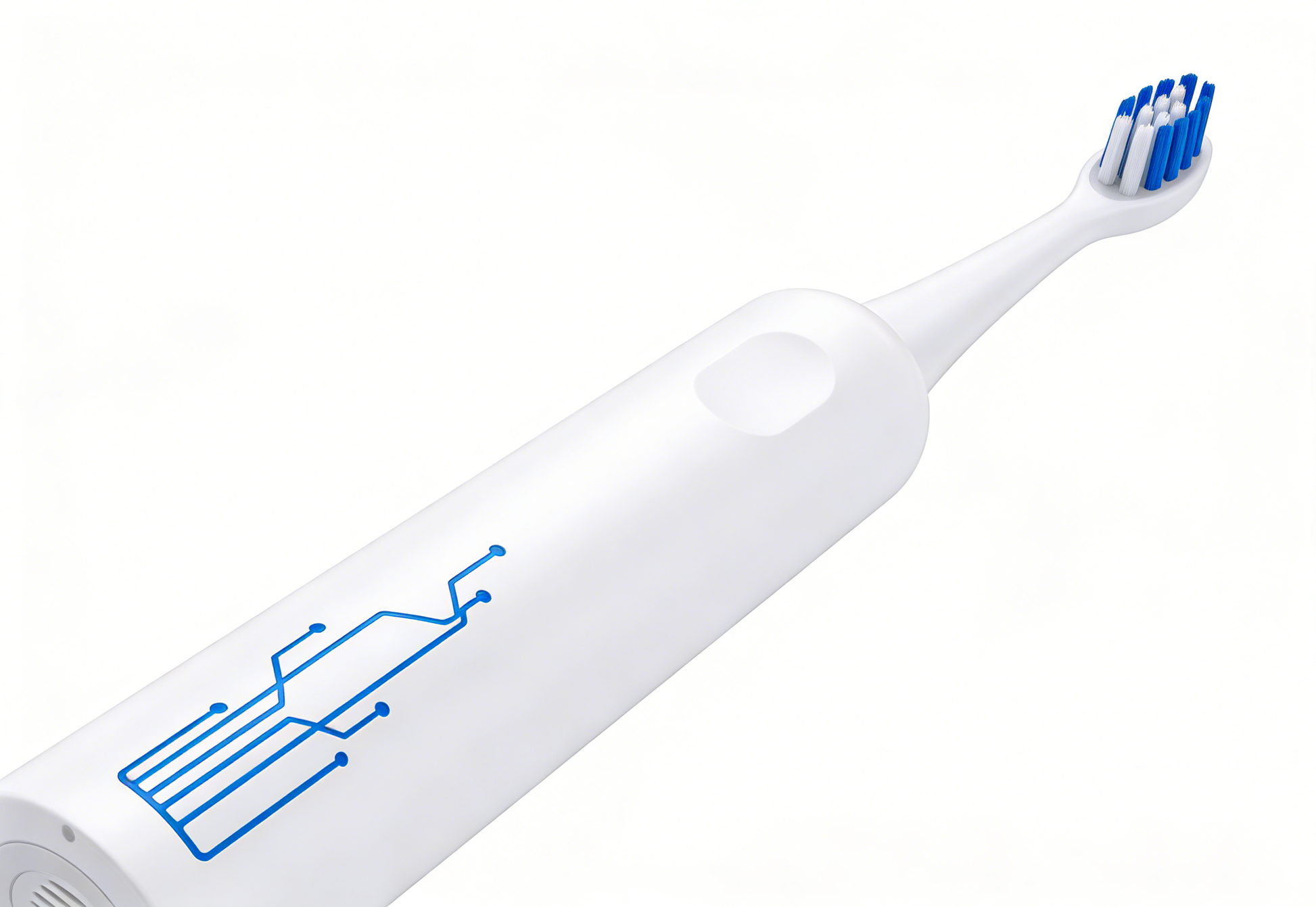 Sleek white Sonic Oscillating-Sweep Electric Toothbrush 40,000 VPM | PA5718 with blue circuit design and bristles.