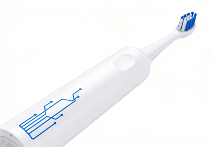Sleek white Sonic Oscillating-Sweep Electric Toothbrush 40,000 VPM | PA5718 with blue circuit design and bristles.