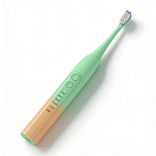 Art-Color Sonic Electric Toothbrush | PA5118 in green and beige with dual buttons and bristle head angled against white background