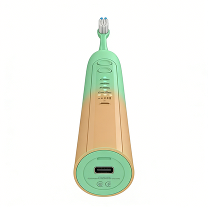 Art-Color Sonic Electric Toothbrush | PA5118 in green and beige with USB charging port and multiple cleaning modes visible
