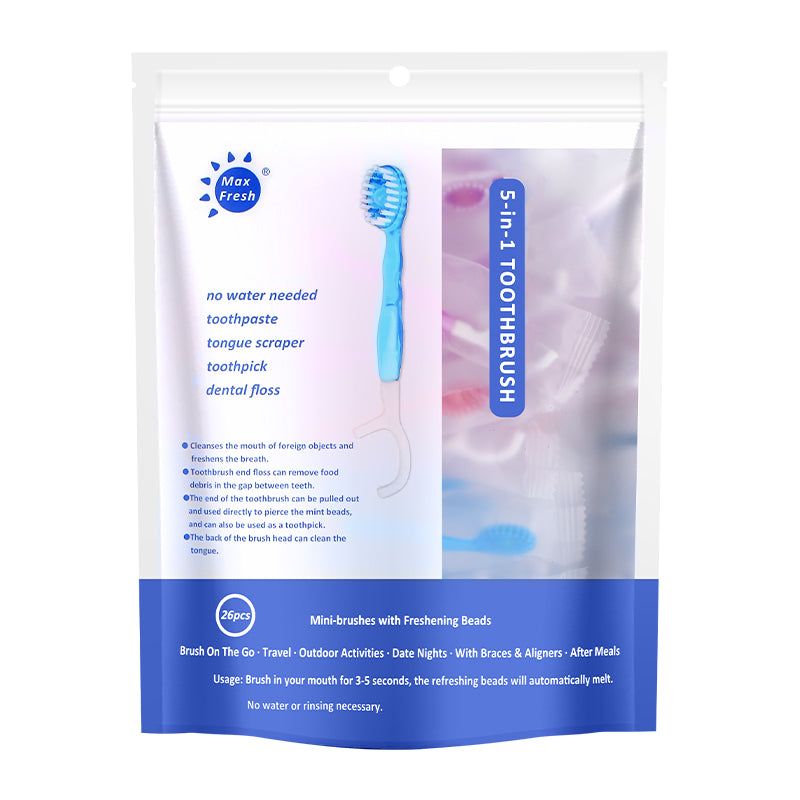 OQPO 5-in-1 Travel Toothbrush – Lifestyle Shot Multi-Color Bag Pack