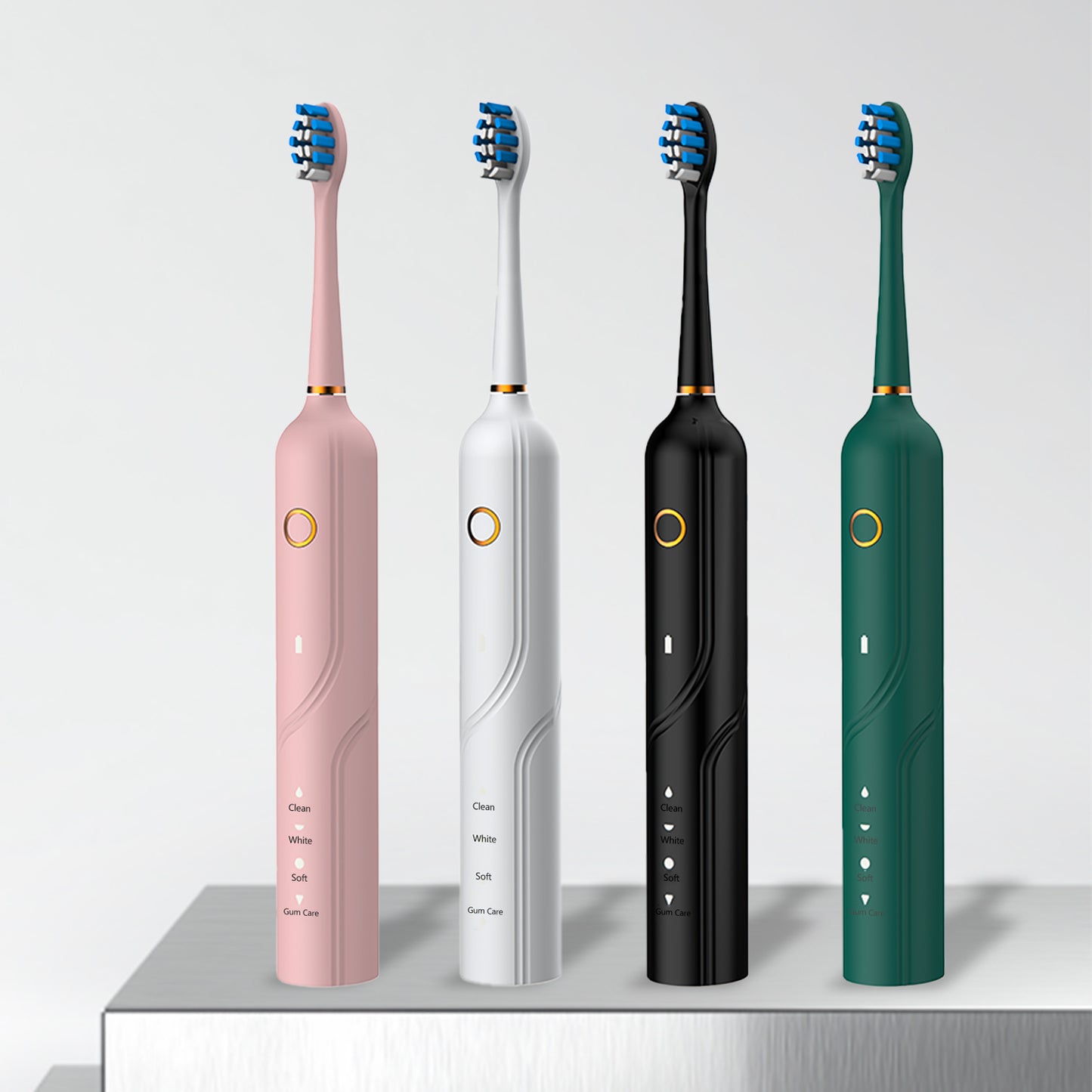 Rotating Electric Toothbrush | PA3618 in pink, white, black, and green colors with soft bristles and mode buttons.