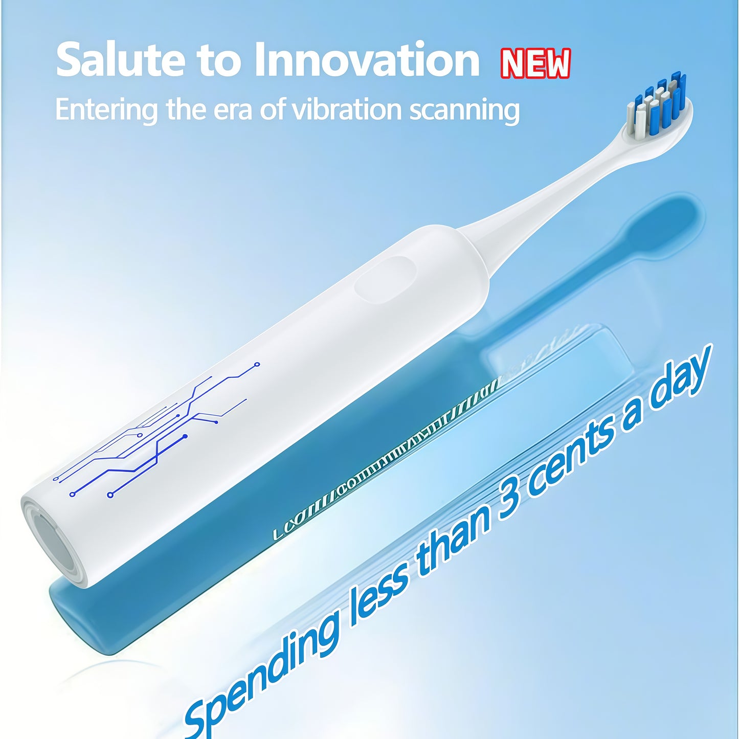 Sonic Oscillating-Sweep Electric Toothbrush 40,000 VPM | PA5718 in white with blue bristles and digital circuit design.