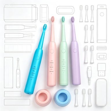 PA-209 Kids Electric Toothbrush Full Set - Blue Pink with Brush Heads Charging Cable Case