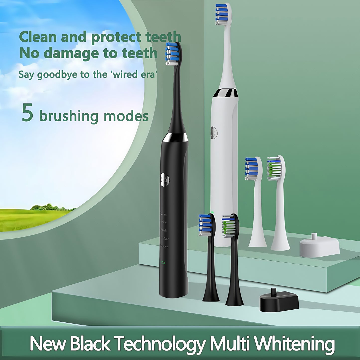 Sonic Electric Toothbrush 36,000 VPM | PA5618 black and white models with multiple brush heads and charging base displayed
