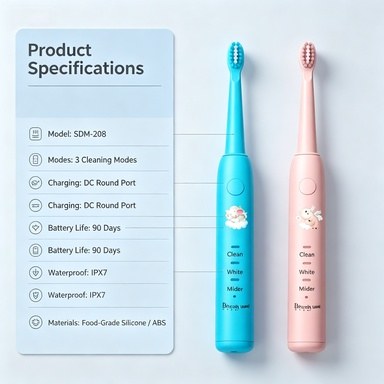 PA-209 Kids Toothbrush Custom Travel Case - Cute Animal Pink Design