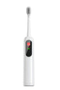 White ME07 electric toothbrush upright with oval brush head and front display