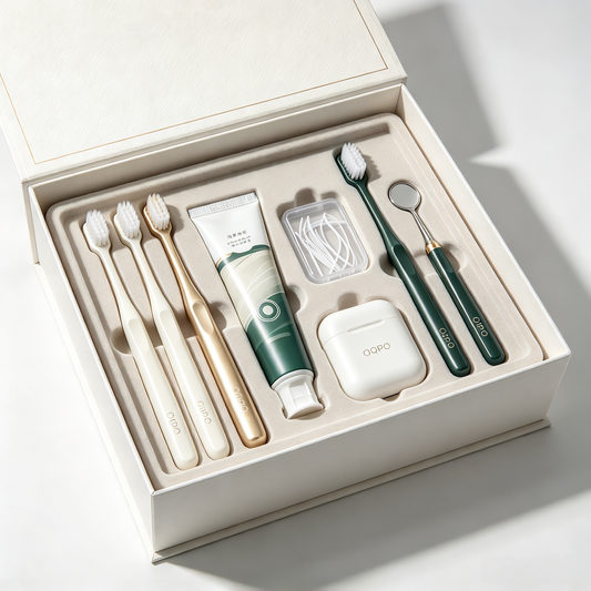 Luxury Manual Toothbrush Gift Set – Natural Ivory & Gold Edition